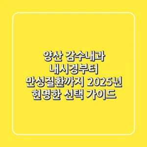 양산 감수내과: 내시경부터 만성질환까지, 2025년 현명한 선택 가이드