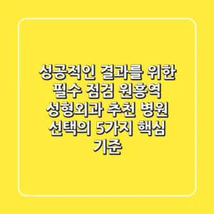 "성공적인 결과를 위한 필수 점검", 원흥역 성형외과 추천 병원 선택의 5가지 핵심 기준