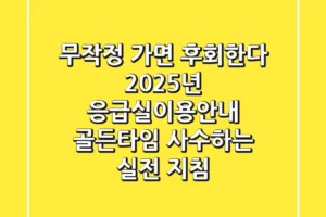 “무작정 가면 후회한다”, 2025년 응급실이용안내, 골든타임 사수하는 실전 지침