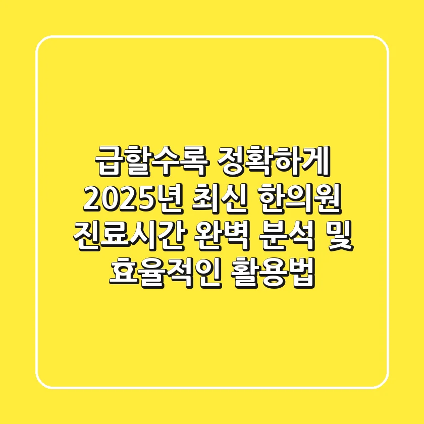 "급할수록 정확하게!", 2025년 최신 한의원 진료시간 완벽 분석 및 효율적인 활용법